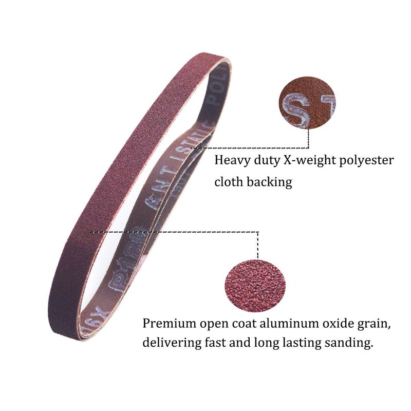 Aiyard 1/2 x 18 Inch Aluminum Oxide Sanding Belts, 4 Each of 40/60/80/120/180/240 Assorted Grits Abrasive File Belts for Air Belt Sander, 24-Pack - Image 5